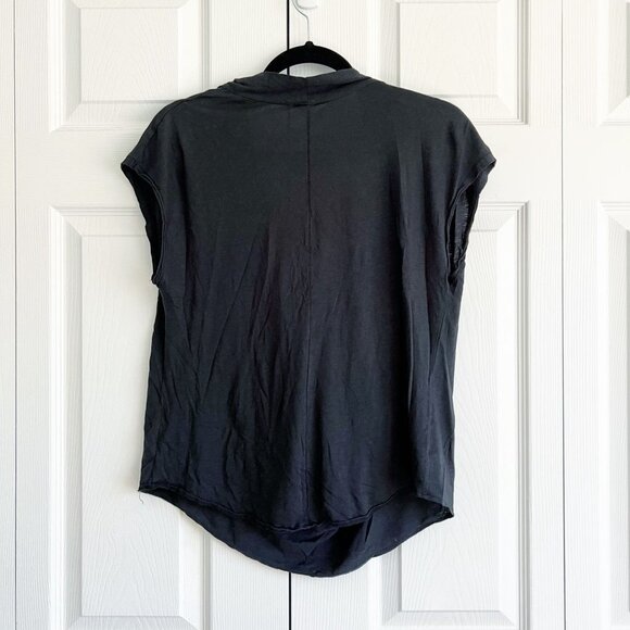 Free People Black Cowl Neck Short Sleeve Cotton Blend Tee Women's Size Small S - Picture 3 of 6